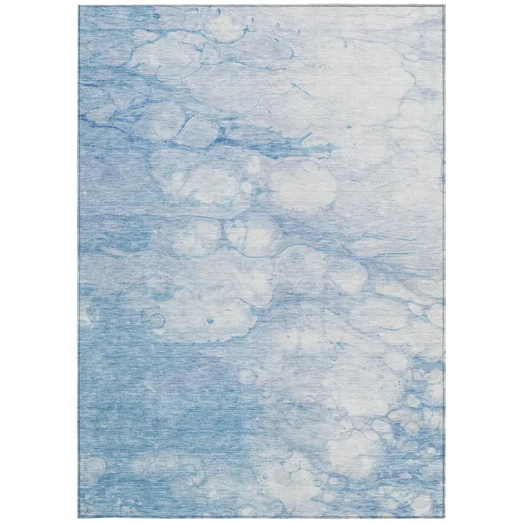 3' X 5' Sky Blue Denim Blue And Silver Abstract Washable Indoor Outdoor Area Rug