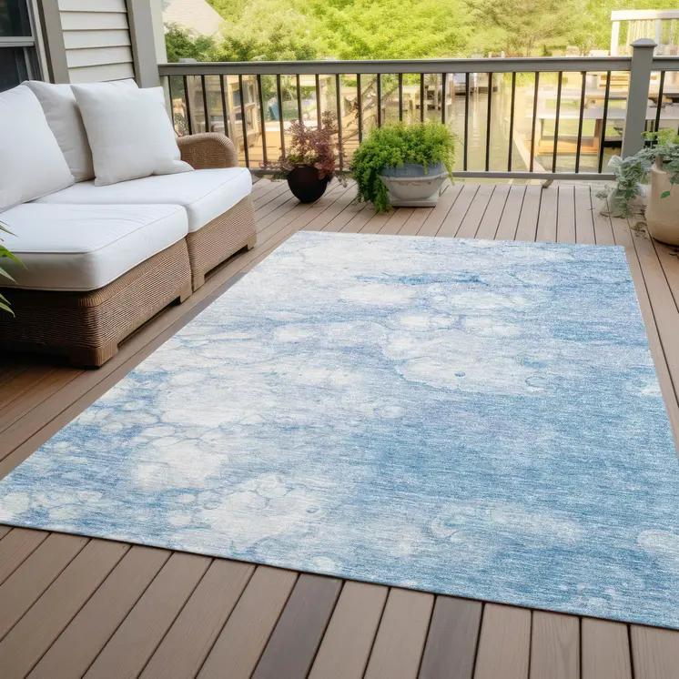 3' X 5' Sky Blue Denim Blue And Silver Abstract Washable Indoor Outdoor Area Rug