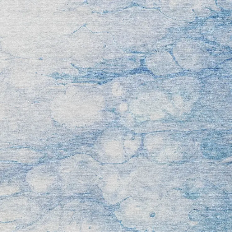3' X 5' Sky Blue Denim Blue And Silver Abstract Washable Indoor Outdoor Area Rug