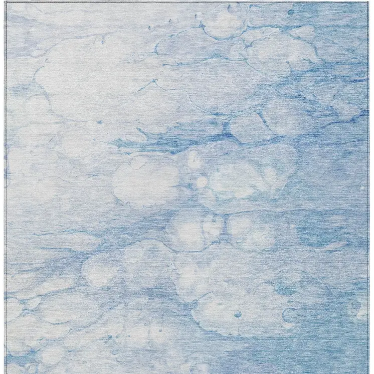 8' X 10' Sky Blue Denim Blue And Silver Abstract Washable Indoor Outdoor Area Rug