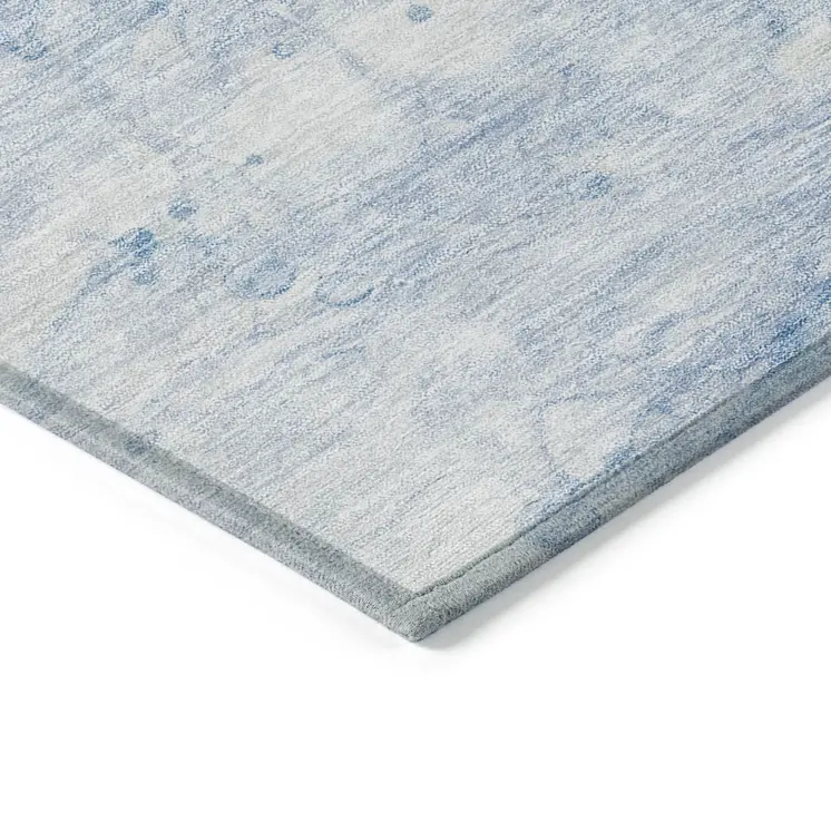 8' X 10' Sky Blue Denim Blue And Silver Abstract Washable Indoor Outdoor Area Rug