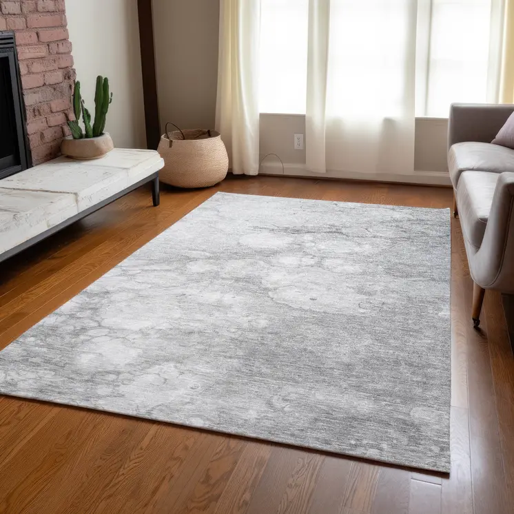 5' X 8' Silver Gray And Ivory Abstract Washable Indoor Outdoor Area Rug