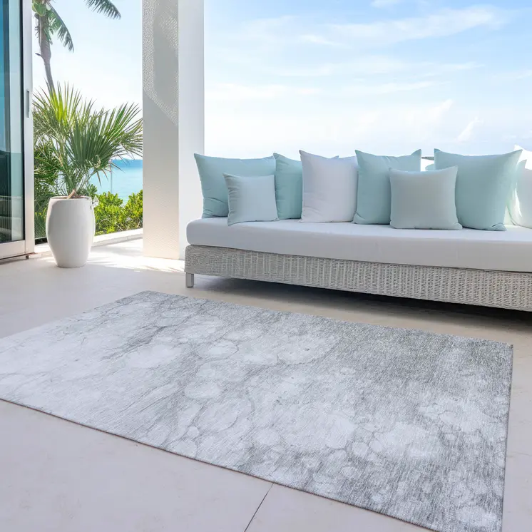 9' X 12' Silver Gray And Ivory Abstract Washable Indoor Outdoor Area Rug