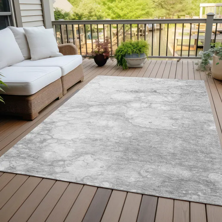 10' X 14' Silver Gray And Ivory Abstract Washable Indoor Outdoor Area Rug
