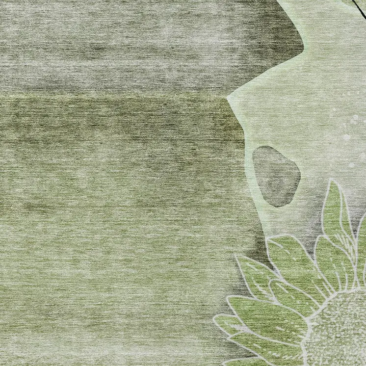 8' X 10' Artichoke Green And Gray Floral Washable Indoor Outdoor Area Rug