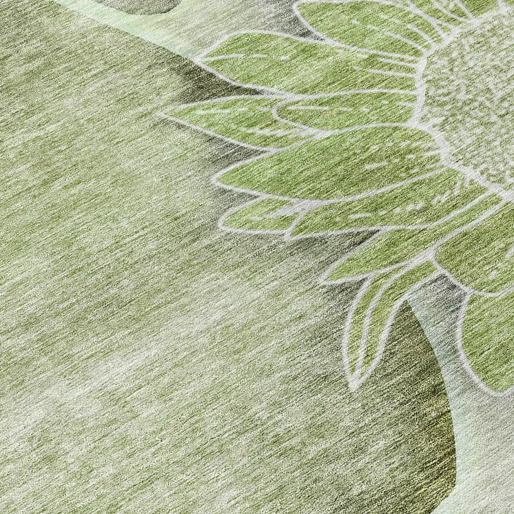 8' X 10' Artichoke Green And Gray Floral Washable Indoor Outdoor Area Rug