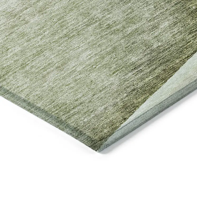 9' X 12' Artichoke Green And Gray Floral Washable Indoor Outdoor Area Rug