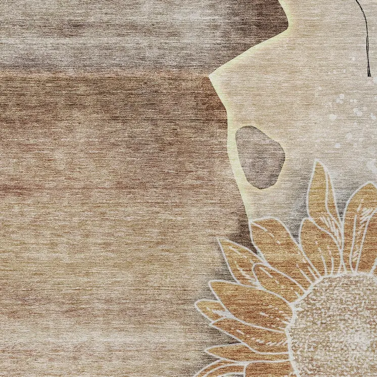 8' X 10' Brown Beige And Taupe Floral Washable Indoor Outdoor Area Rug