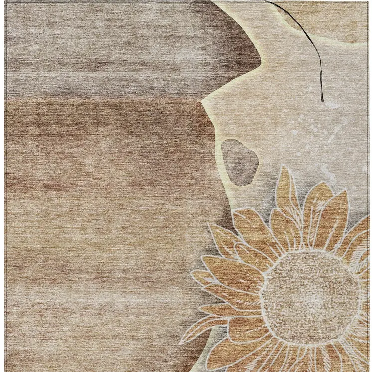 9' X 12' Brown Beige And Taupe Floral Washable Indoor Outdoor Area Rug