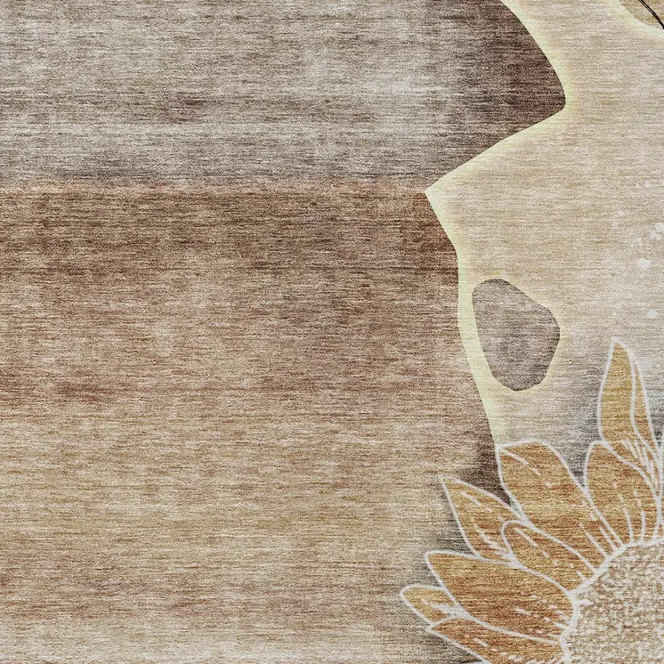 9' X 12' Brown Beige And Taupe Floral Washable Indoor Outdoor Area Rug