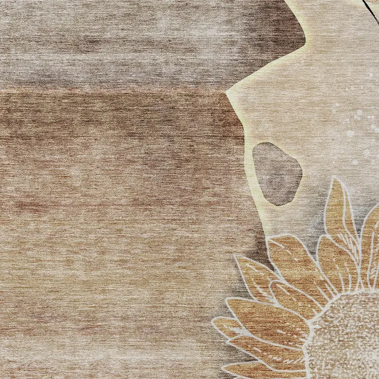 10' X 14' Brown Beige And Taupe Floral Washable Indoor Outdoor Area Rug