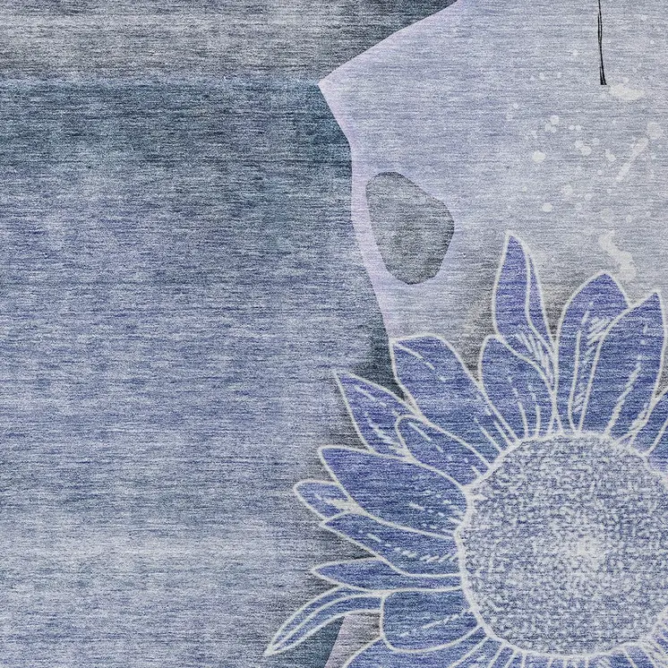 3' X 5' Sky Blue And Indigo Floral Washable Indoor Outdoor Area Rug