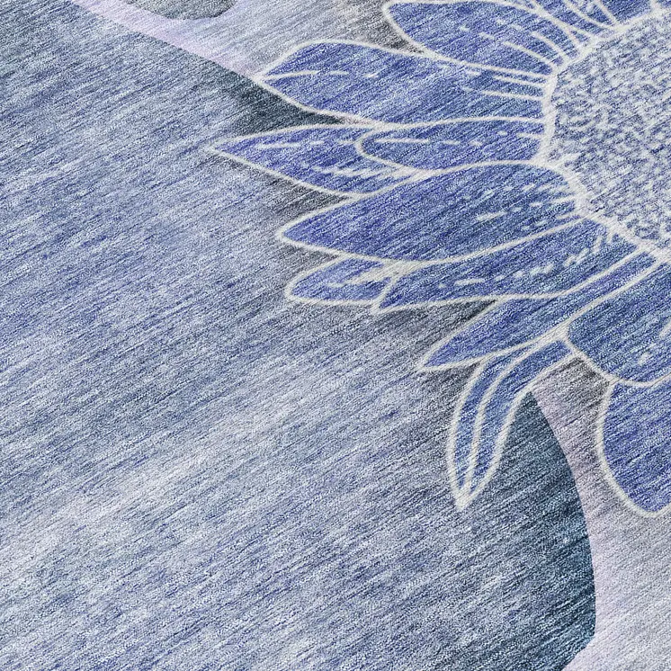 3' X 5' Sky Blue And Indigo Floral Washable Indoor Outdoor Area Rug