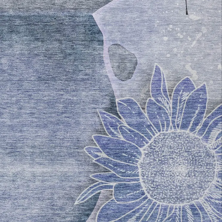 8' X 10' Sky Blue And Indigo Floral Washable Indoor Outdoor Area Rug