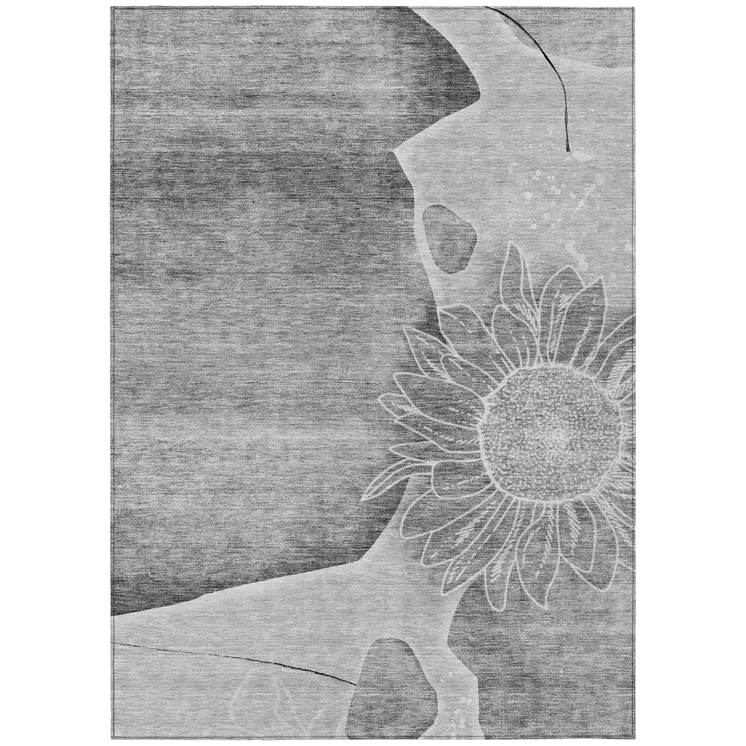8' X 10' Gray Silver And Charcoal Floral Washable Indoor Outdoor Area Rug