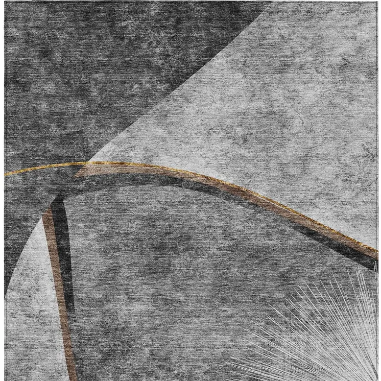 3' X 5' Gray Chocolate And Silver Abstract Washable Indoor Outdoor Area Rug