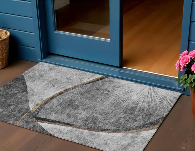 3' X 5' Gray Chocolate And Silver Abstract Washable Indoor Outdoor Area Rug