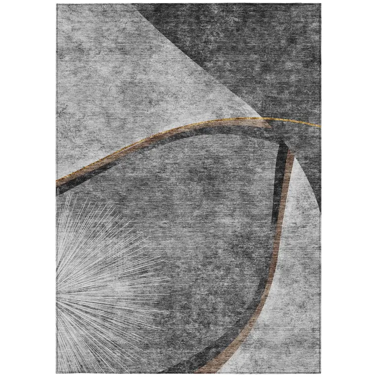 5' X 8' Gray Chocolate And Silver Abstract Washable Indoor Outdoor Area Rug