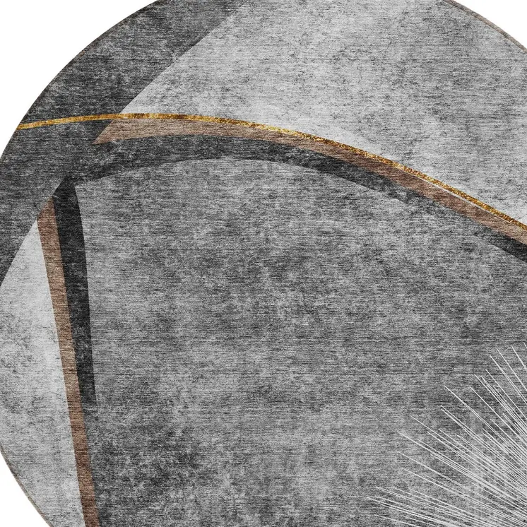 8' Gray Chocolate And Silver Round Abstract Washable Indoor Outdoor Area Rug