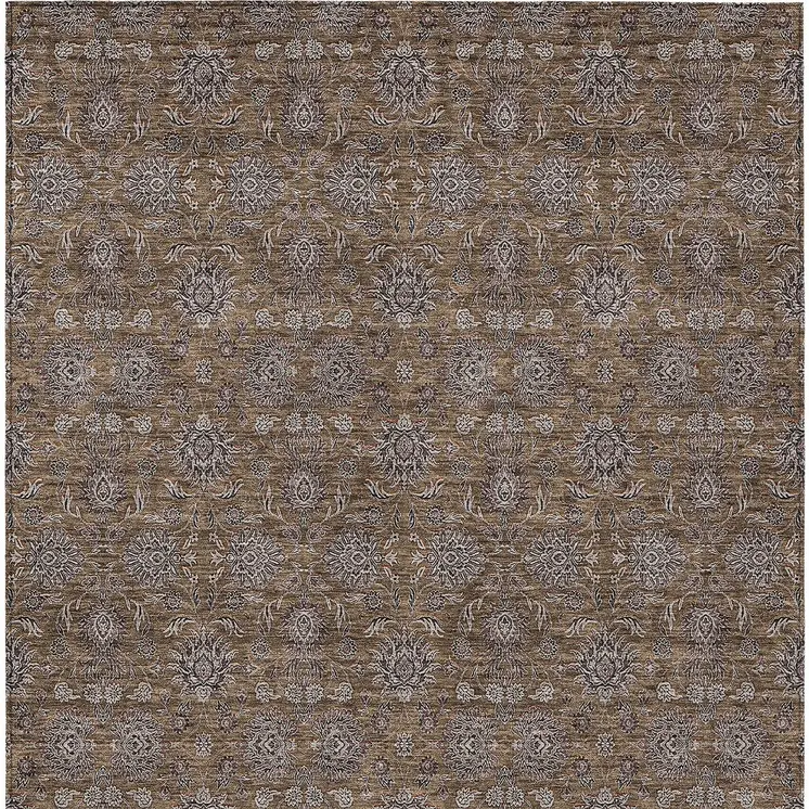 3' X 5' Chocolate And Gray Floral Washable Indoor Outdoor Area Rug