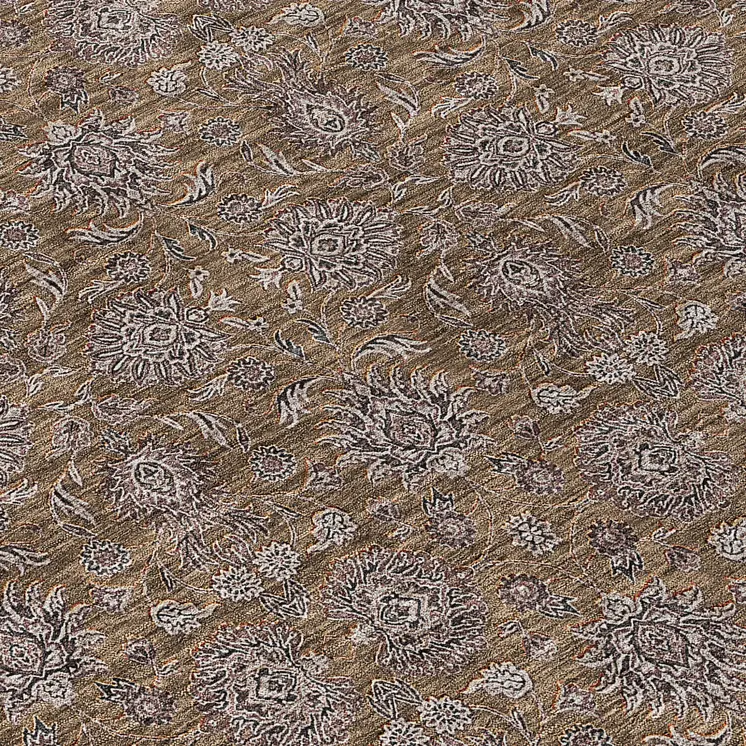 8' Chocolate And Gray Round Floral Washable Indoor Outdoor Area Rug