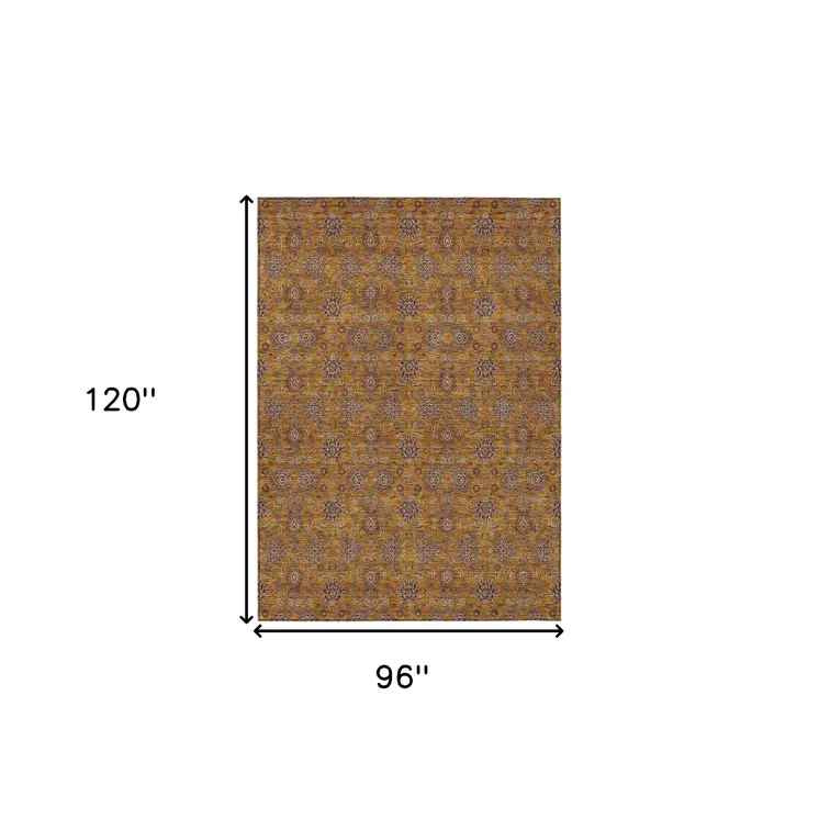 8' X 10' Copper Beige And Taupe Floral Washable Indoor Outdoor Area Rug