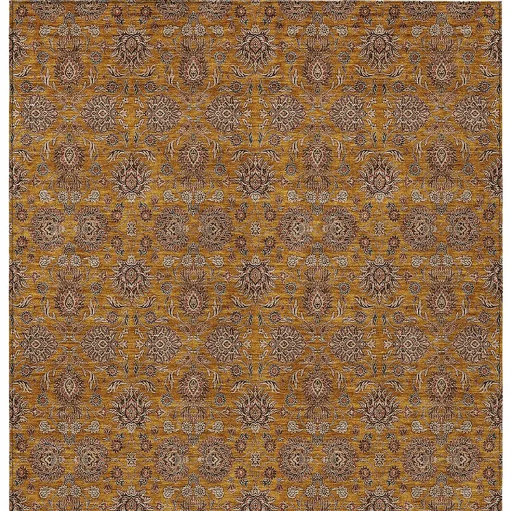 10' X 14' Copper Beige And Taupe Floral Washable Indoor Outdoor Area Rug
