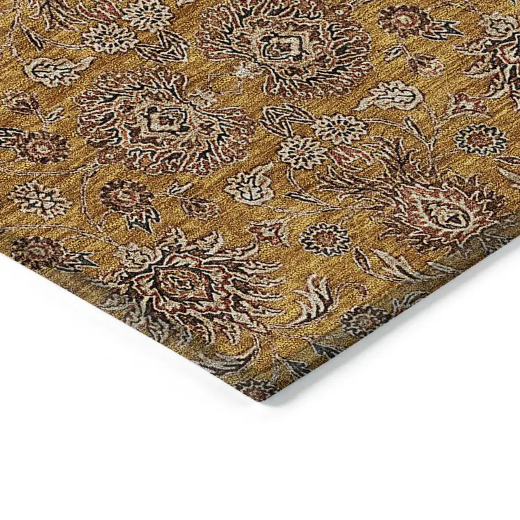 10' X 14' Copper Beige And Taupe Floral Washable Indoor Outdoor Area Rug