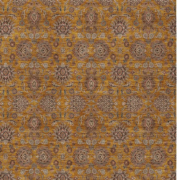 10' X 14' Copper Beige And Taupe Floral Washable Indoor Outdoor Area Rug