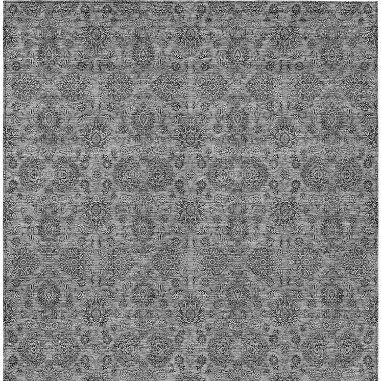 3' X 5' Gray Silver And Charcoal Floral Washable Indoor Outdoor Area Rug