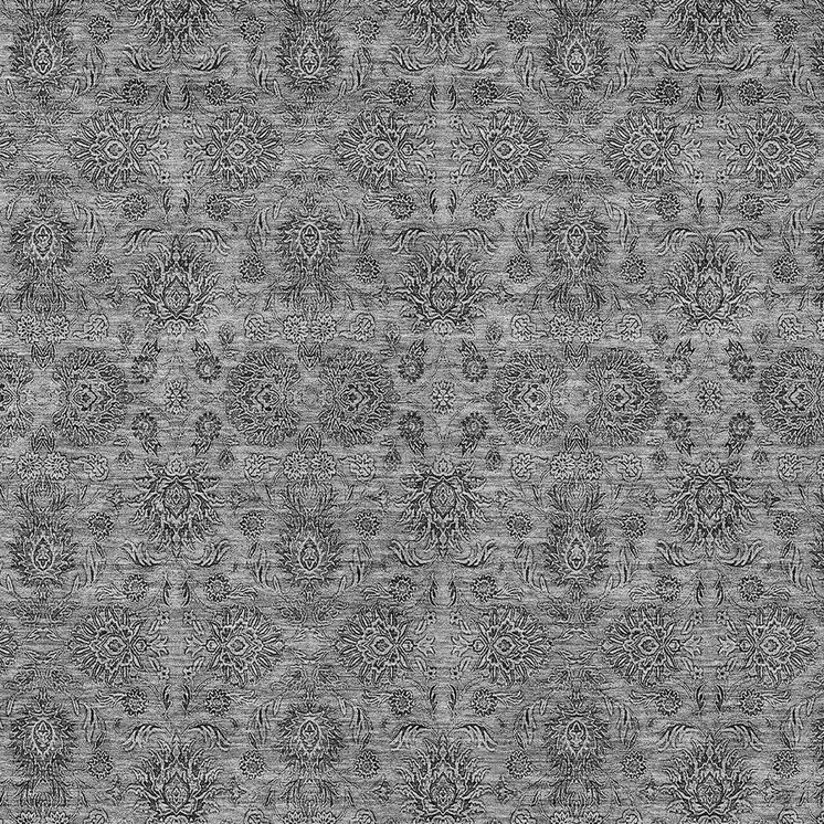 3' X 5' Gray Silver And Charcoal Floral Washable Indoor Outdoor Area Rug