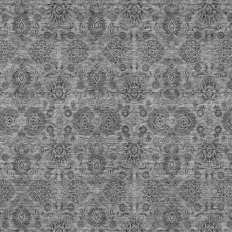 5' X 8' Gray Silver And Charcoal Floral Washable Indoor Outdoor Area Rug