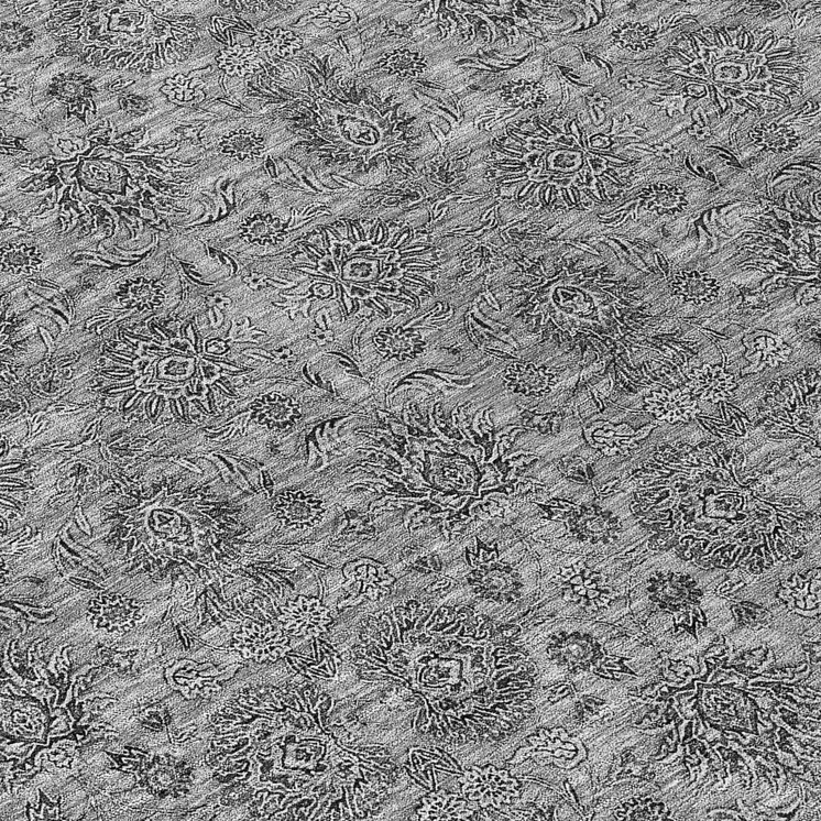 8' Gray Silver And Charcoal Round Floral Washable Indoor Outdoor Area Rug