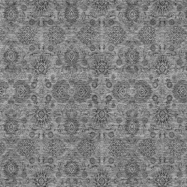 9' X 12' Gray Silver And Charcoal Floral Washable Indoor Outdoor Area Rug