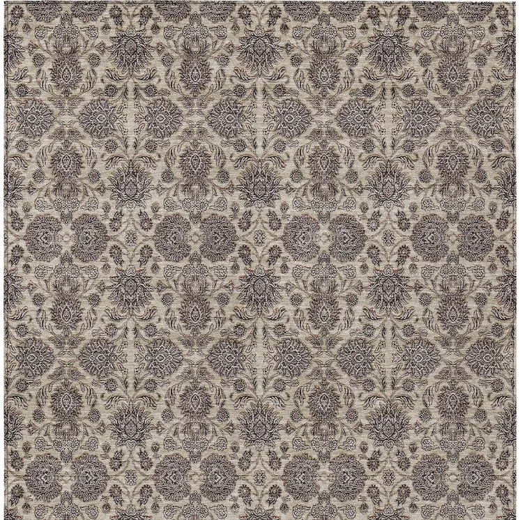 3' X 5' Ivory Taupe And Beige Floral Washable Indoor Outdoor Area Rug