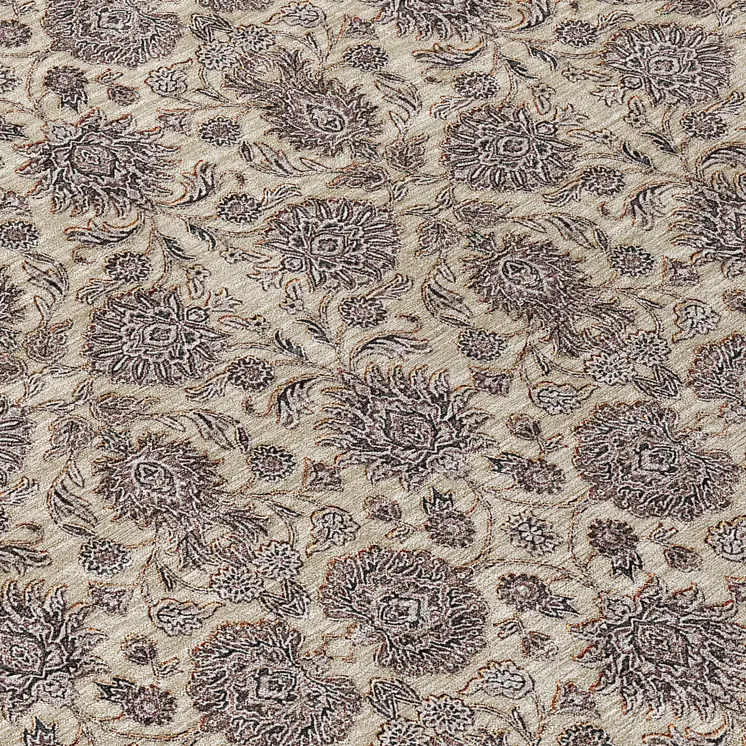 8' Ivory Taupe And Beige Round Floral Washable Indoor Outdoor Area Rug