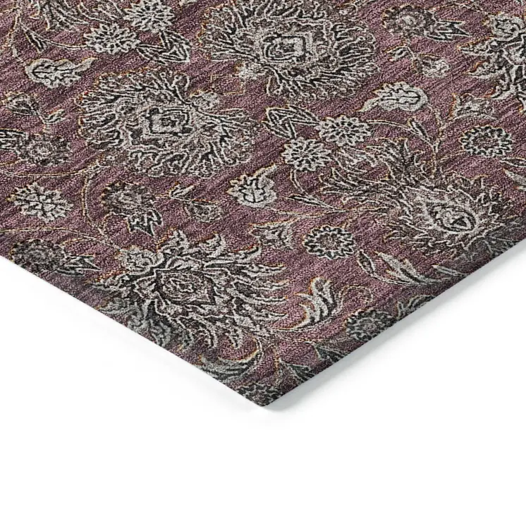 3' X 5' Merlot Gray And Taupe Floral Washable Indoor Outdoor Area Rug