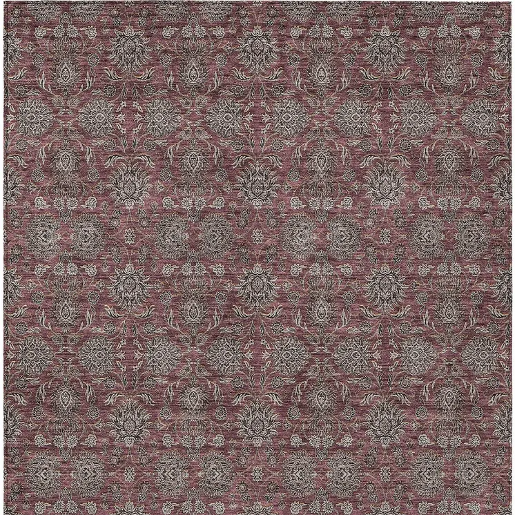 5' X 8' Merlot Gray And Taupe Floral Washable Indoor Outdoor Area Rug