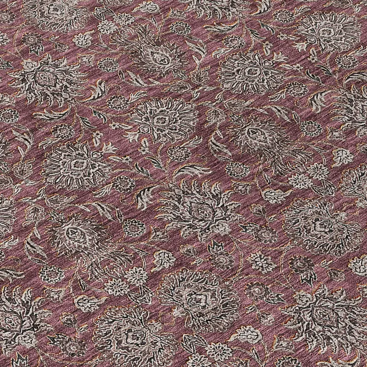 5' X 8' Merlot Gray And Taupe Floral Washable Indoor Outdoor Area Rug