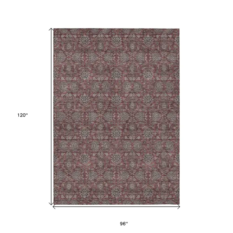 8' X 10' Merlot Gray And Taupe Floral Washable Indoor Outdoor Area Rug