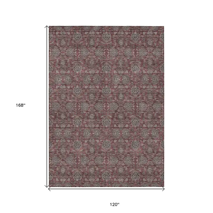 10' X 14' Merlot Gray And Taupe Floral Washable Indoor Outdoor Area Rug