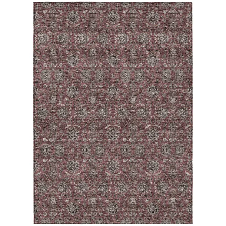 10' X 14' Merlot Gray And Taupe Floral Washable Indoor Outdoor Area Rug