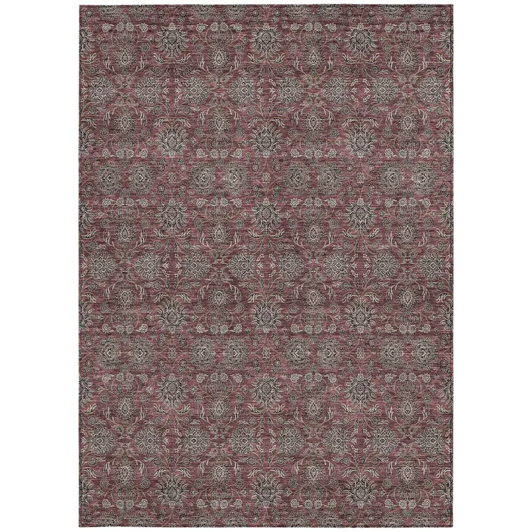 10' X 14' Merlot Gray And Taupe Floral Washable Indoor Outdoor Area Rug