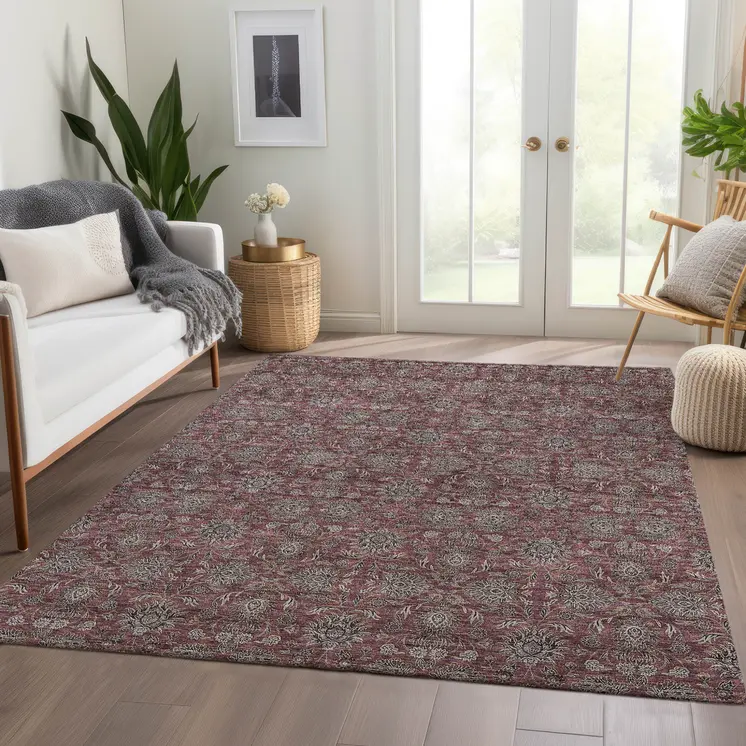 10' X 14' Merlot Gray And Taupe Floral Washable Indoor Outdoor Area Rug