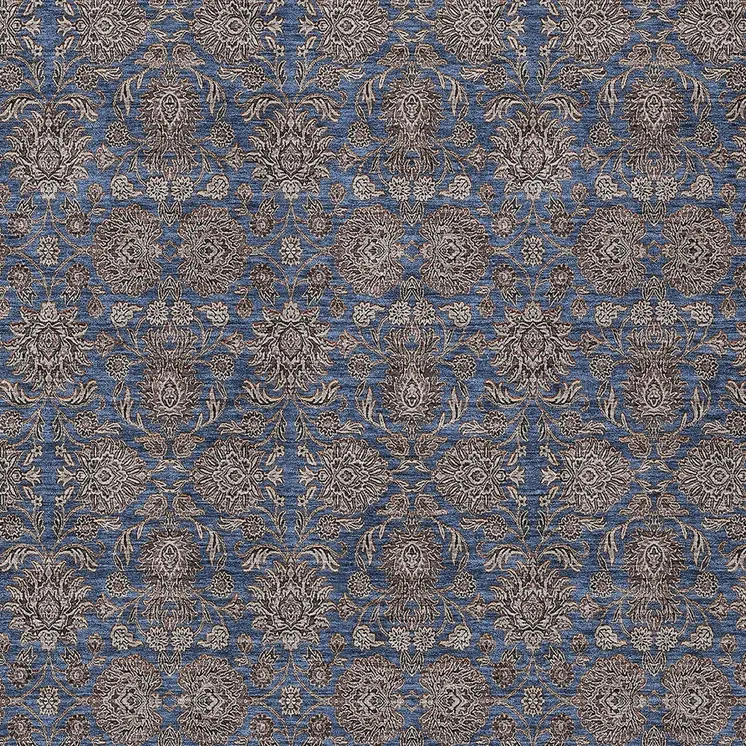 8' X 10' Navy Blue Beige And Taupe Floral Washable Indoor Outdoor Area Rug