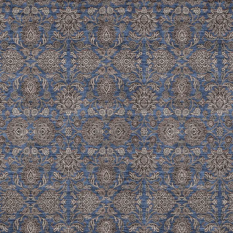 10' X 14' Navy Blue Beige And Taupe Floral Washable Indoor Outdoor Area Rug