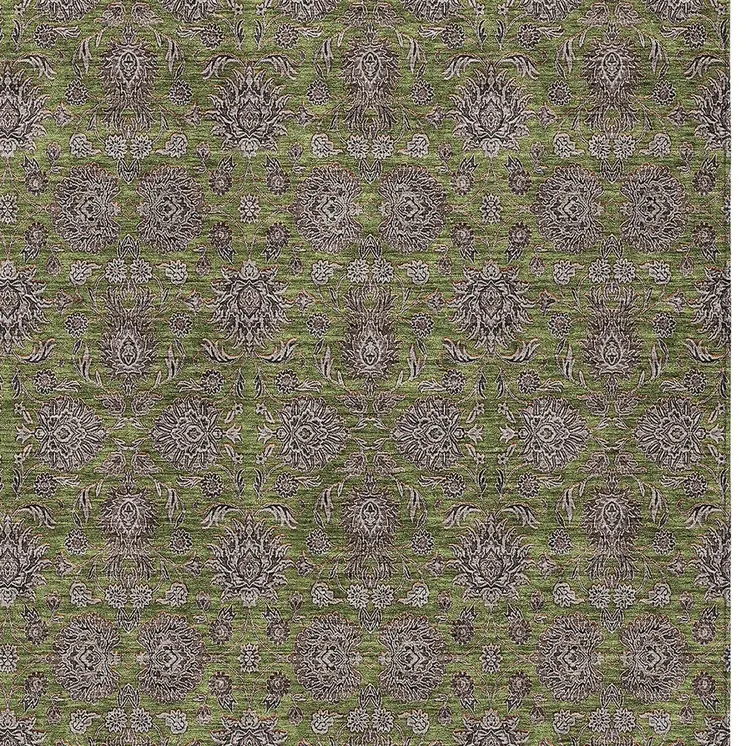 3' X 5' Olive Green Beige And Taupe Floral Washable Indoor Outdoor Area Rug