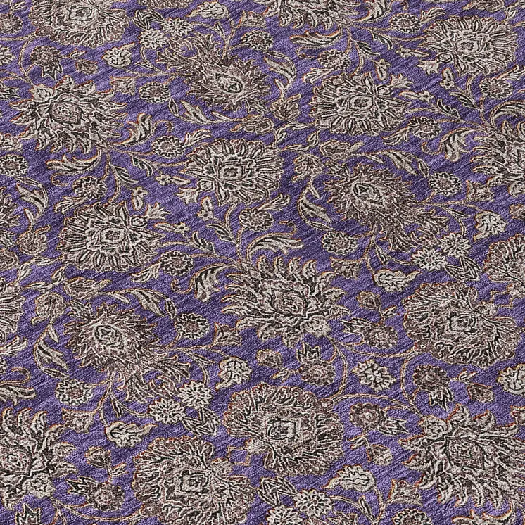 8' Purple Beige And Taupe Round Floral Washable Indoor Outdoor Area Rug