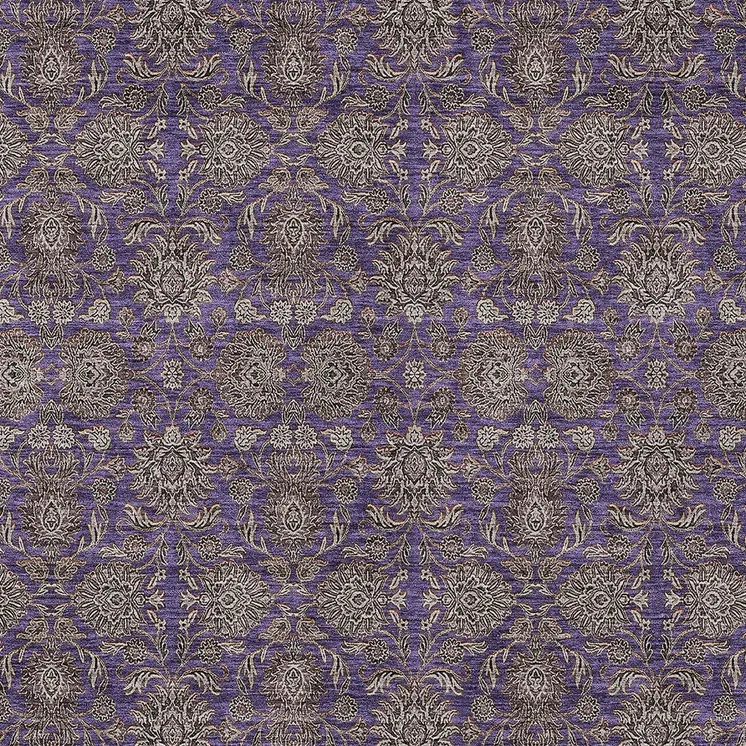 9' X 12' Purple Beige And Taupe Floral Washable Indoor Outdoor Area Rug