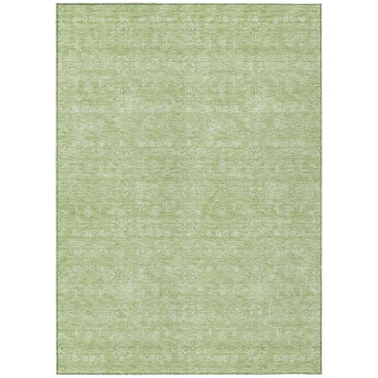 3' X 5' Artichoke Green Mint Green And Ivory Floral Washable Indoor Outdoor Area Rug